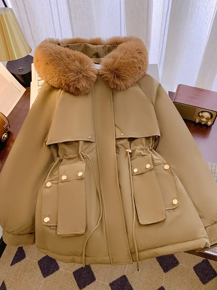 2024 Overcoat Parka Down CottonPadded Jacket Medium Long Winter Coat Add Velvet Fashion Ladies Outerwear 241226