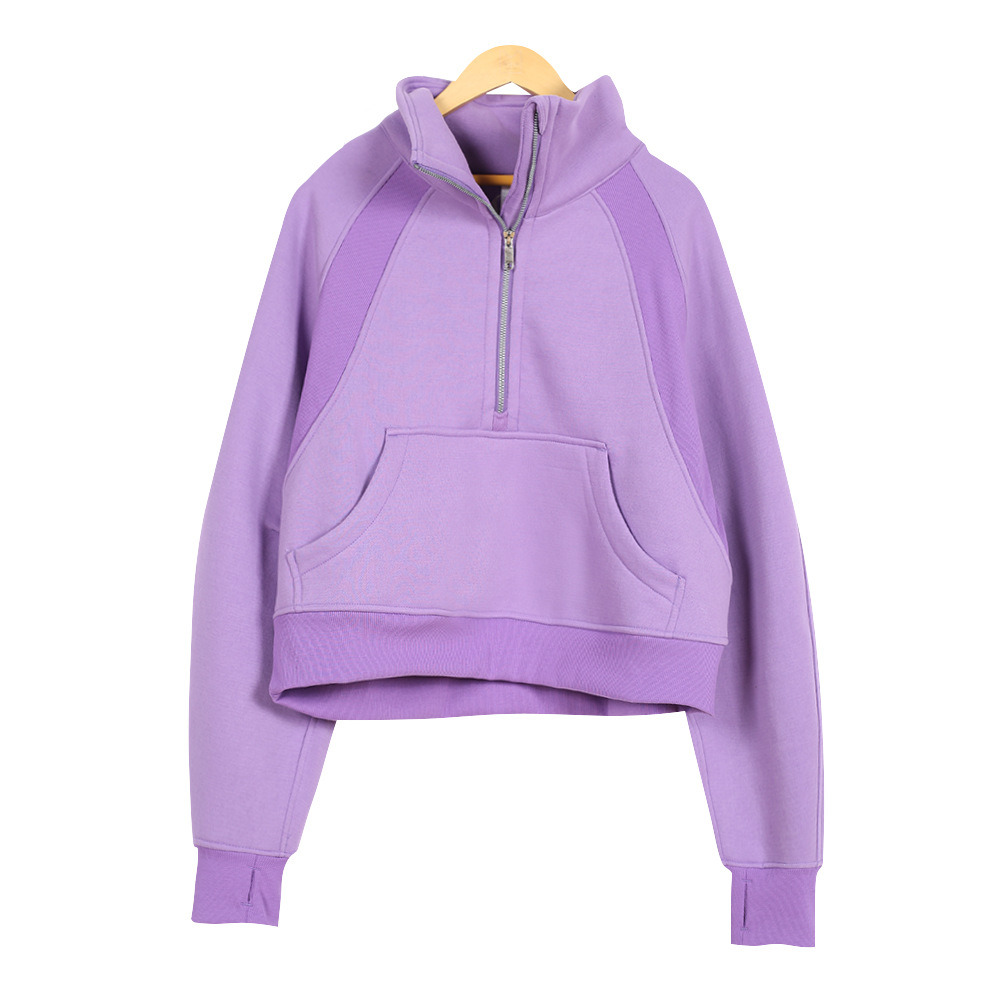 Women Yoga Oversized Funnel-Neck Half Zip Jacket Thumb Hole Sportwear Gym Workout Hooded Top Fiess Outfits Running Hoodies Coat