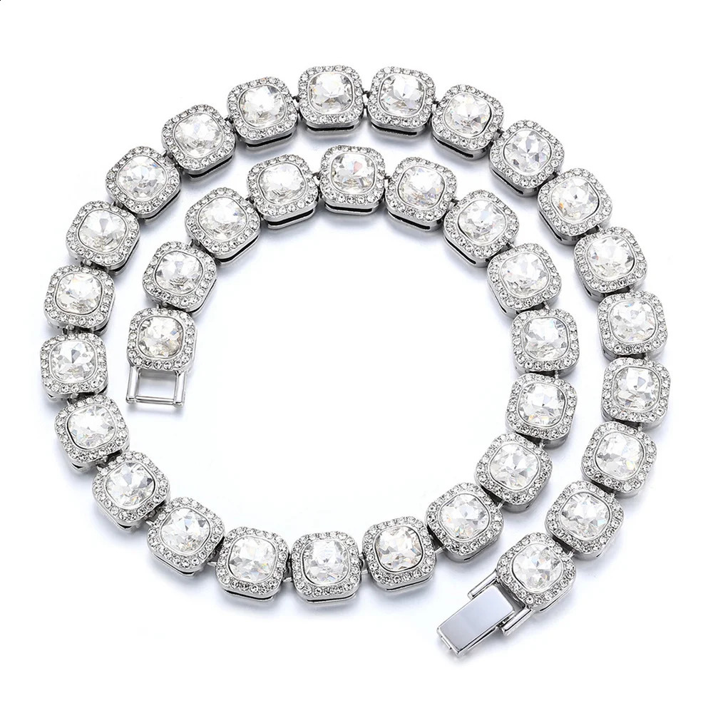 Hip Hop 12MM Micro Pave Prong Cubic Zircon 1Row Alloy Tennis Chain Bracelet Necklace Bling Mens For Men Women Jewelry 241227