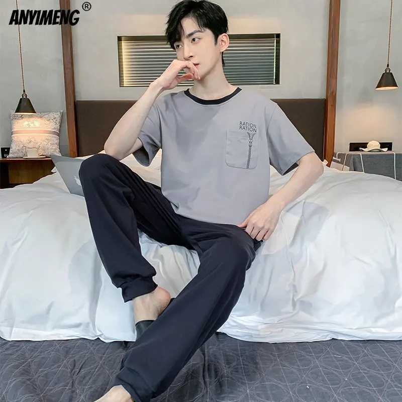 Casual Sleepwear for Man L-4XL Summer Cotton Plus Size Male Pyjama Elegant Simple Style Leisure Pajama Set Boys Trendy HomsuitsXJ241227