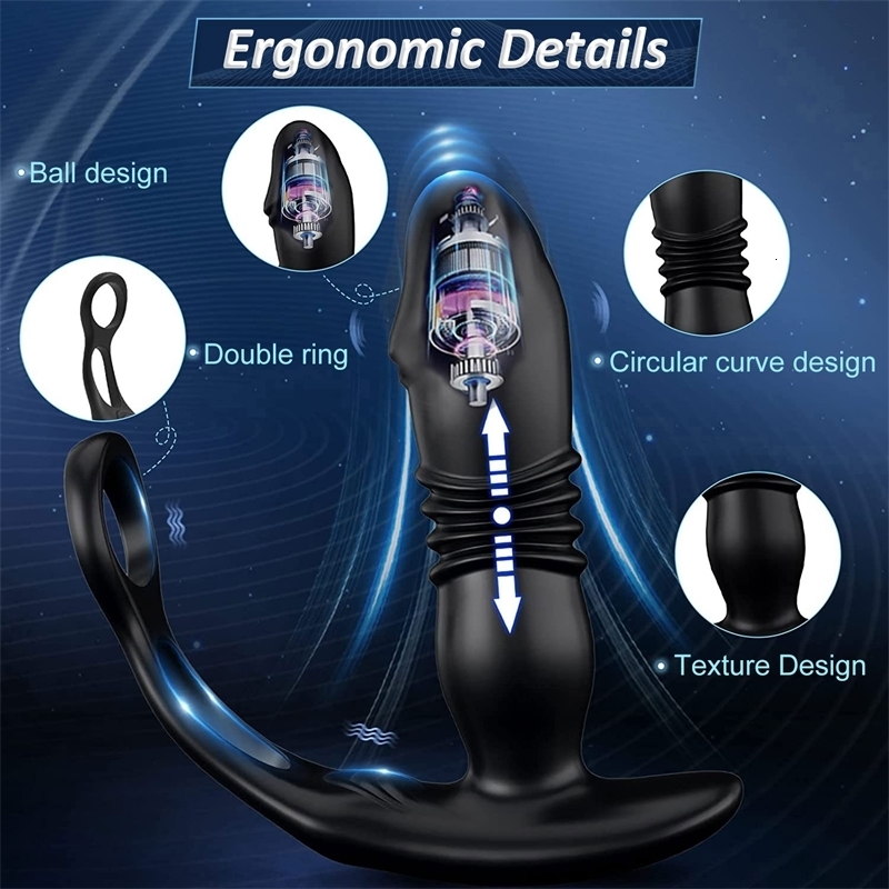 Silicone Anal Vibrator Thrusting Prostate Stimulator Massager Delay Ejaculation Lock Ring Butt Plug Sex Toys Dildos for Men w241226