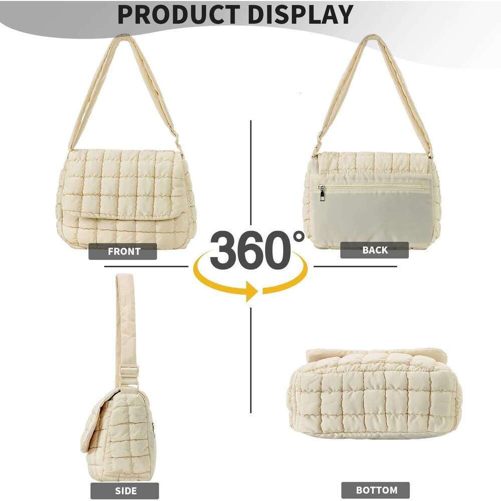 Quilted Puffer Crossbody Bag for Women, Soft Lightweight Nylon Puffy Padding Bubble Shoulder Purse Handbag