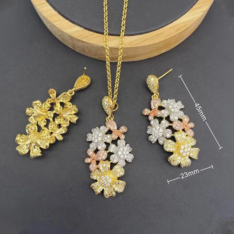 Vanifin Necklace with Earrings Exquisite Flower Butterfly Micro Inlay Zirconia For Woman Banquet Jewelry Gift 241226
