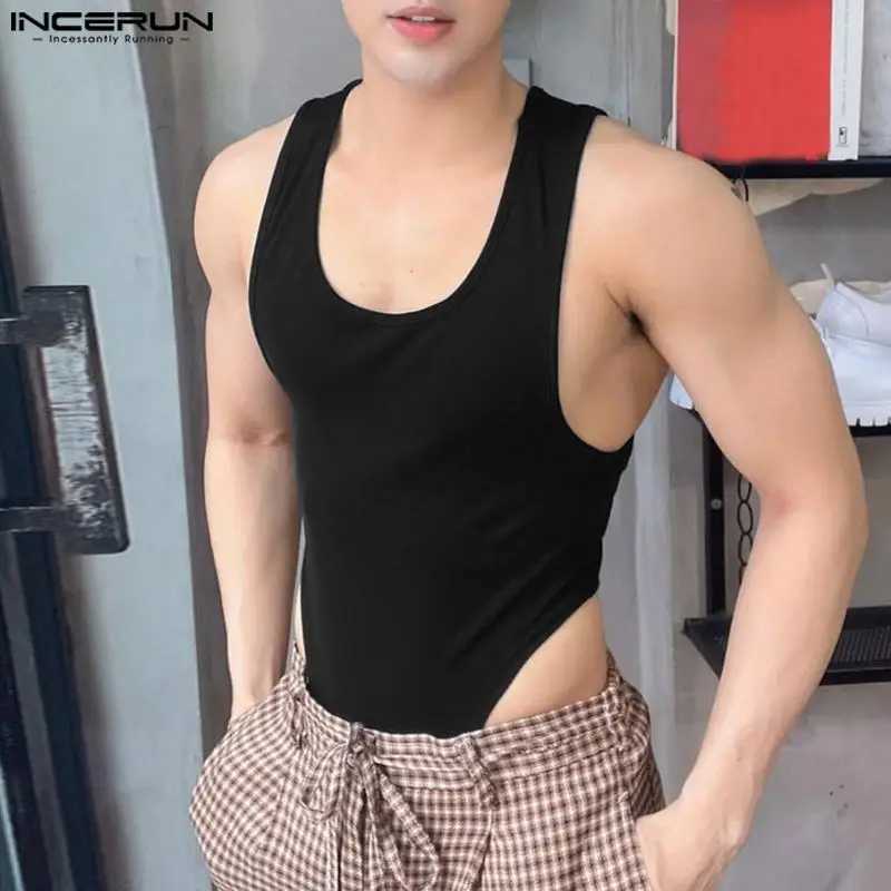 Men Bodysuits Pajamas Solid Color O-neck Sleeveless Fitness Streetwewar Men Rompers 2023 Sexy Tank Tops Bodysuit S-5XL INCERUNXJ241227