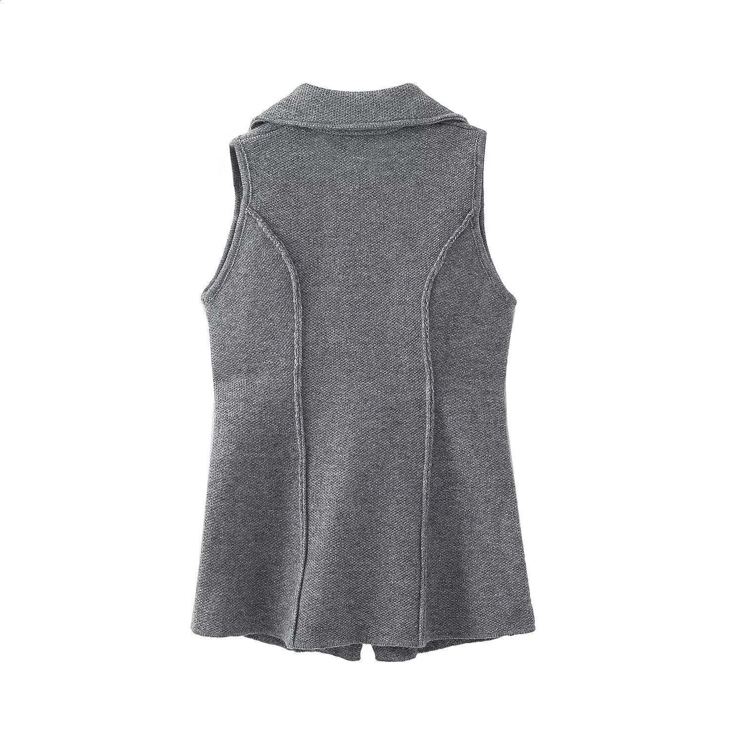 TRAFZA 2023 Women Autumn High Street Sleeveless Knitted Vests Fashion Casual Winter Solid Ruched Turndown Collar Zippers Coats 241220