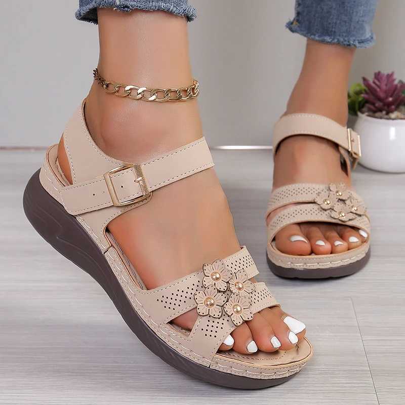 High Quality Lucyever Ankle Womens Wedge Sandals Summer Vintage Flowers Platform Sandles Women Non Slip Soft Bottom Casual Sandals T241227