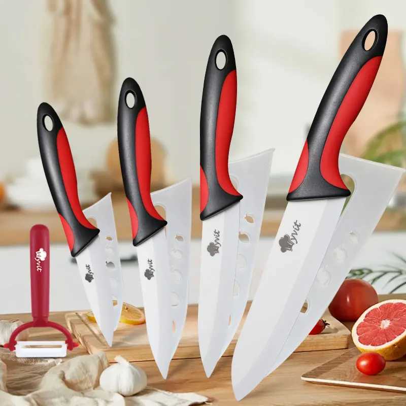 Ceramic knife set for household use practical fruit kitchen knife chefs knife for side dishes vegetable tray rust proof white blade with sheath Y24122