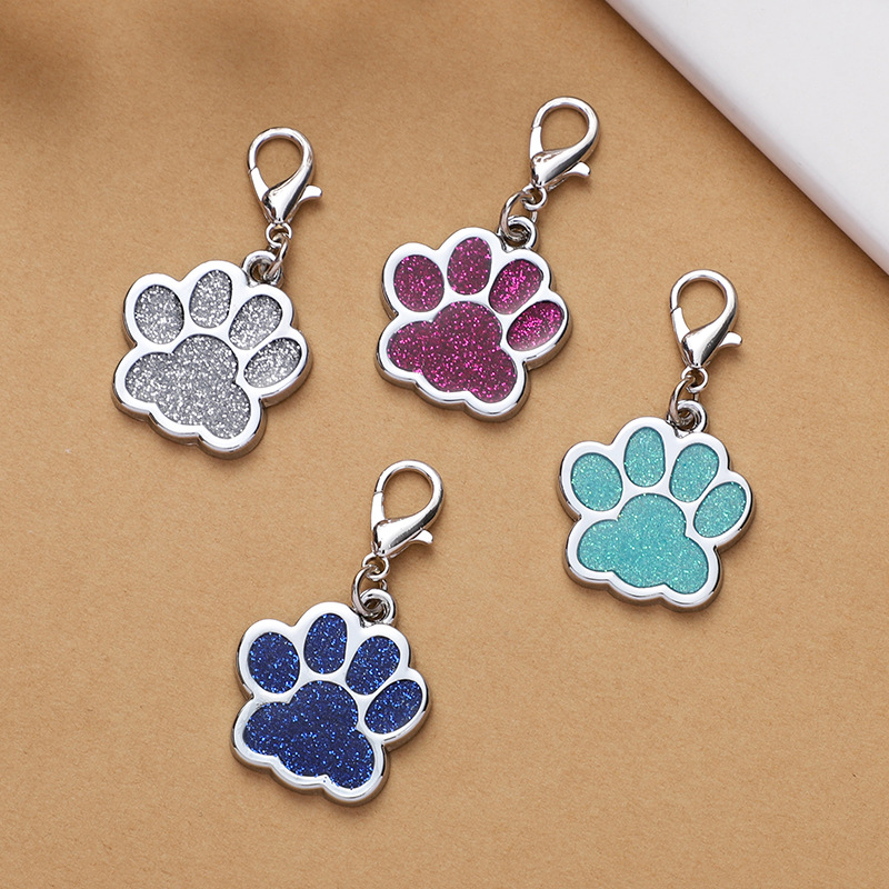 Metal Zinc Alloy Identity Cards Glitter Powder Feet Anti Loss Tags Cat And Dog Pendants Necklaces Decorative Pet Supplies YLE547