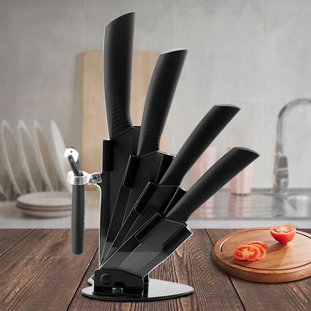 Ceramic knife set with holder+Beeler 3 Paring 4 5 Slicing 6 kitchen knife Mti functional black blade with holder Y241227