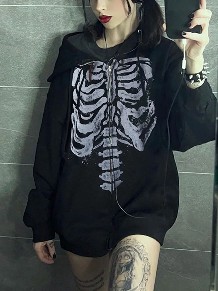 y2k Women Star Print Oversize Zip Up Hoodie Aesthetic Fairy Grunge Graphic Long Sleeve Top Gothic Harajuku Sweatshirt Streetwear 241223