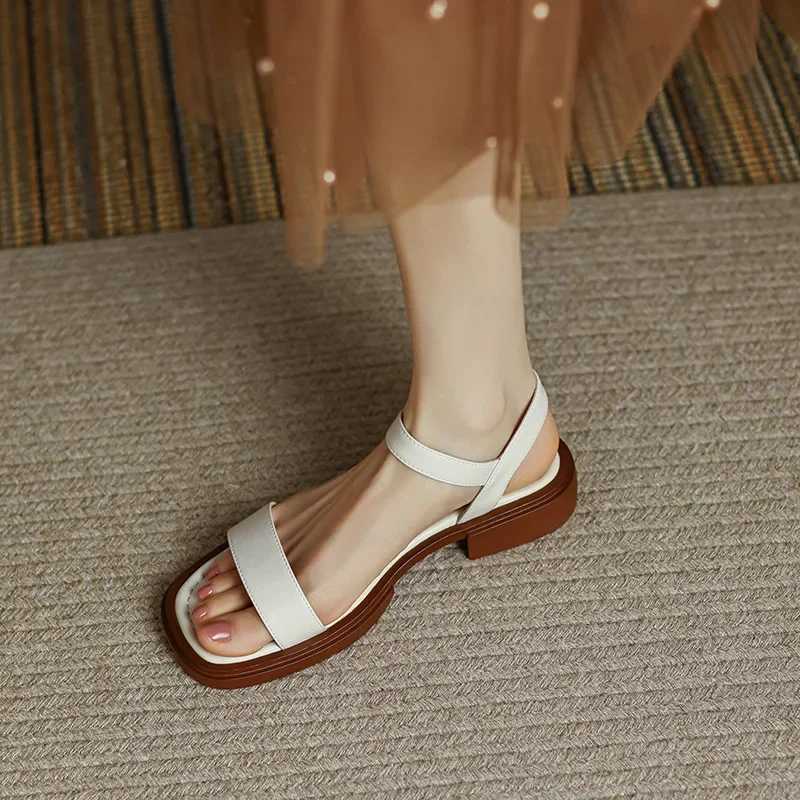 High Quality Summer Women Sandals Low Heels Basic Genuine Leather Office Ladies Casual Outdoor Shoes Woman Concise T241227