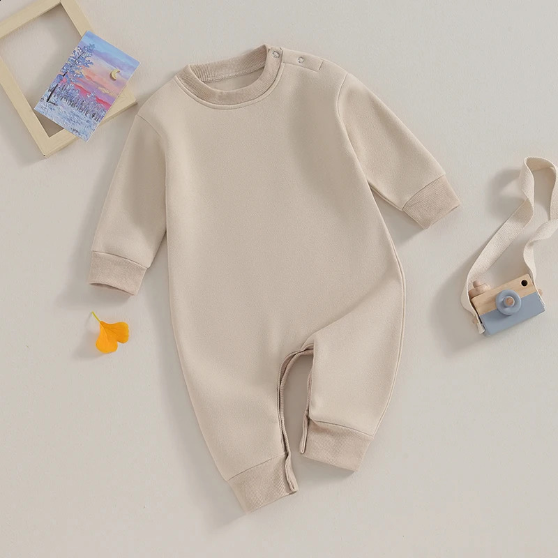 Lioraitiin 0-18M born Baby Boy GiRL Clothes Solid Color Long SlEEve Romper Jumpsuit Crewneck Rompers Fall Outfit 241226