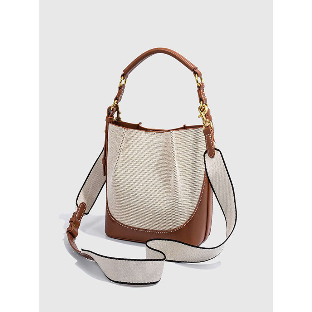 Women's Bags Women's New Large Capacity Wide Strap Single Shoulder Handbag With Bundle Mouth Handheld Crossbody Bucket Bag