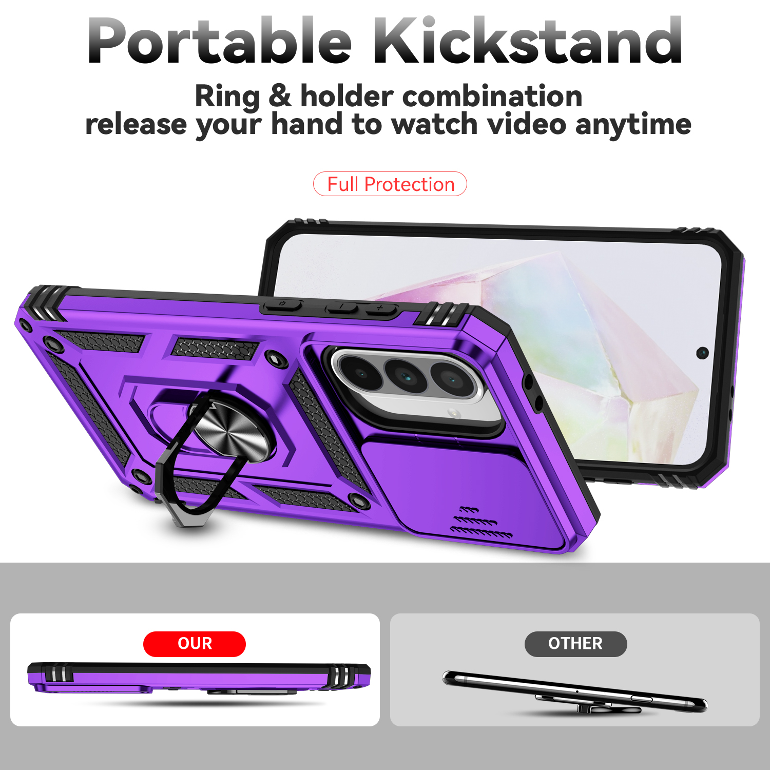 Military Grade Rugged Heavy Duty Case Slide Camera Ring Stand For Samsung S25 Edge S24 FE S23 Ultra A17 A06 A16 A26 A36 A56 A05 A05S MOTO G 5G Power P