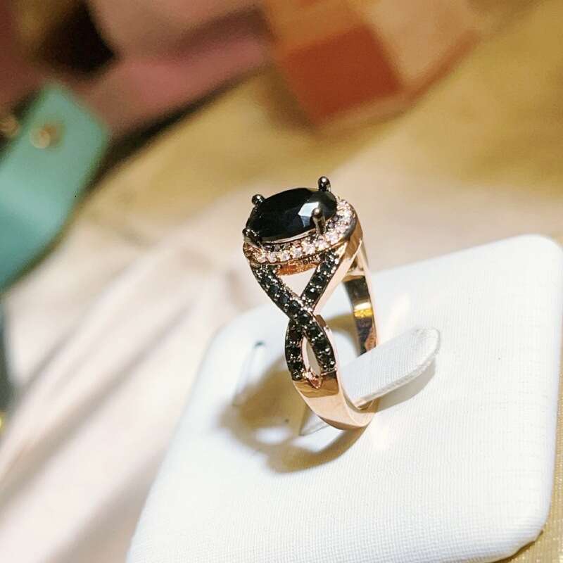 Platform best-selling handmade jewelry zirconium gold-plated black diamond ring