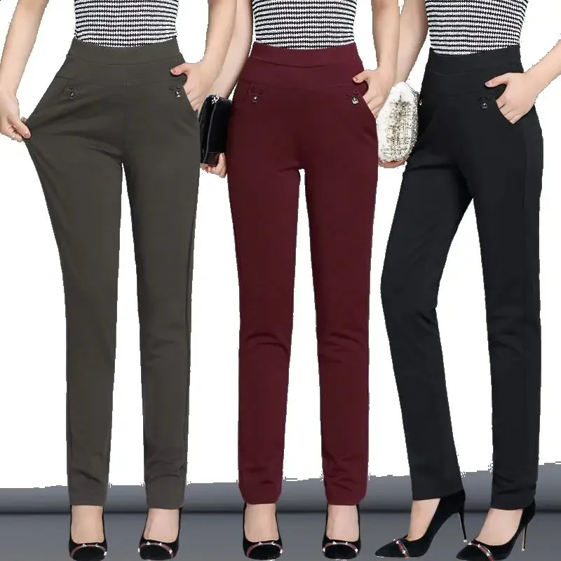 y2k autumn Plus Size Womens Pants Fashion Solid color Skinny high waist elastic Trousers Fit Lady pants sets Woman clothing 241220