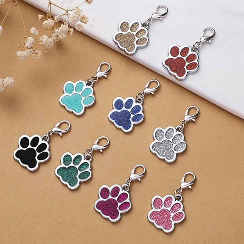 Metal Zinc Alloy Identity Cards Glitter Powder Feet Anti Loss Tags Cat And Dog Pendants Necklaces Decorative Pet Supplies YLE547