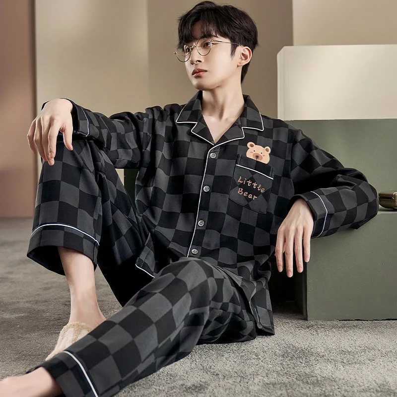 New Pajamas Suit Men Spring Autumn Long-sleeved Large-size Loungewear Male Winter Mens Plaid Loose Sleepwear Set Gents PyjamaXJ241227