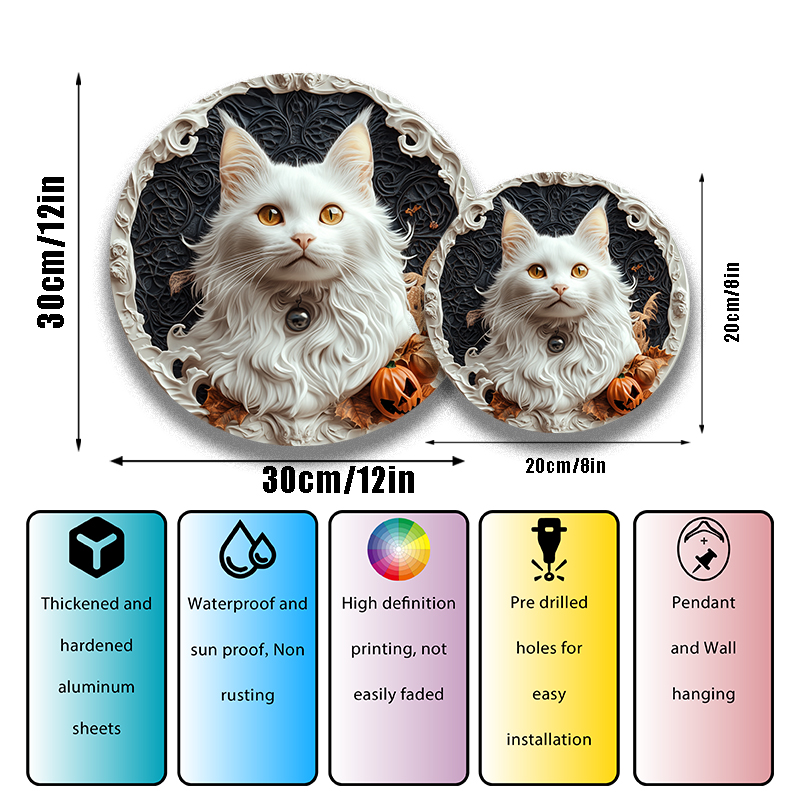 Angola Cat Aluminum Pet Ornaments - Customizable Circular Decorative Paintings for Pet Souvenir Tombstones