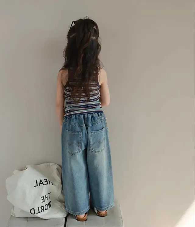 South Korean Sle loose jeans for girls 2024 fashion denim pants for children casual Trouser streetwear children chic breeze 4 seasons available W24122