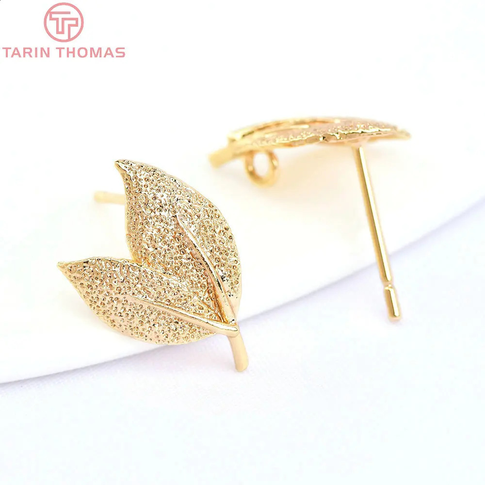 241710PCS Leaf 10.5x15.5MM Gold Color Brass Tree Leaf Leaves Stud Earrings Pins High Quality Jewelry Findings Accessories 241227