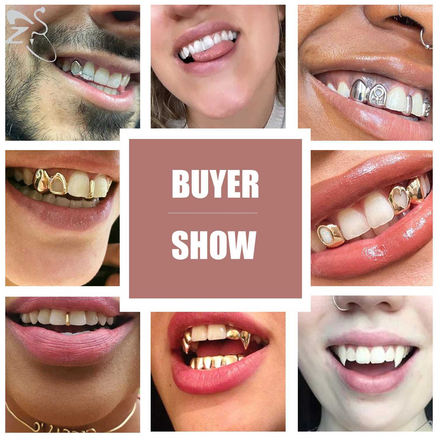ZS 18K gold-plated Grillz cross shaped crystal gold G Grillz Hip Hop top and bottom teeth C Bling Grill Tren Open Fang W241227