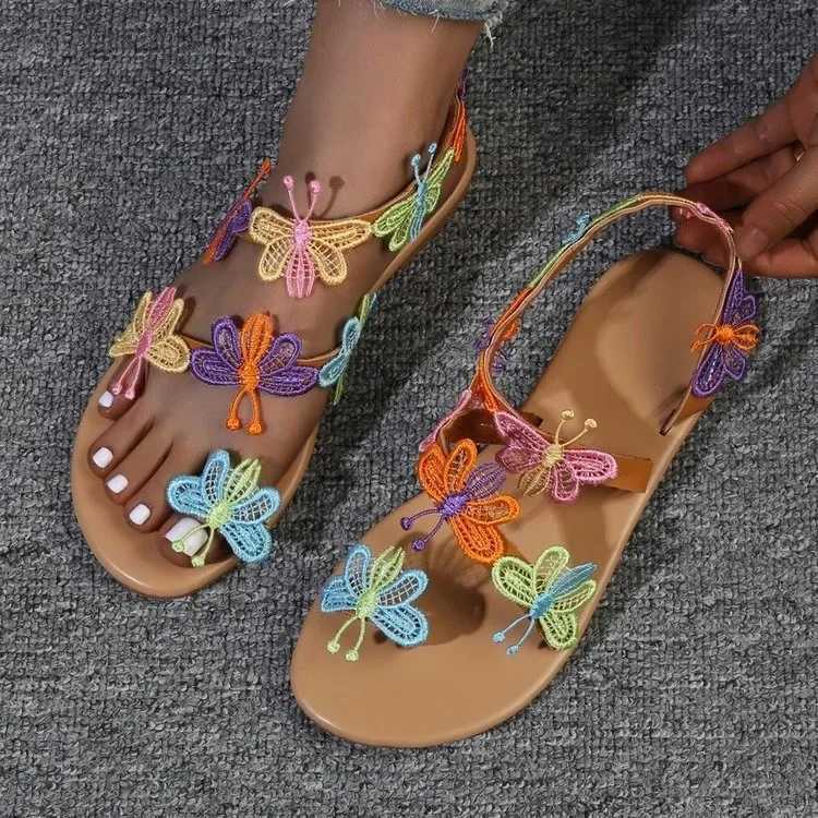 High Quality summer new Roman sandals Bohemian style set toe flower flat wear-resistant womens shoes casual large size sandals 36-43 T241227