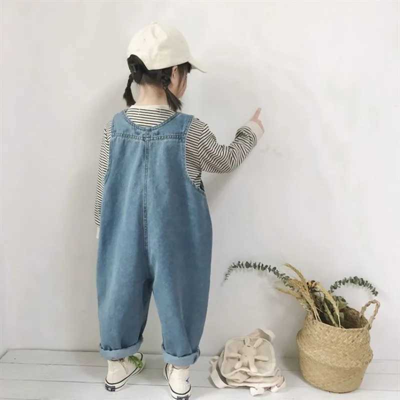 Spring and summer new Kaii cute Jean Kids Over Korean loose casual fashion Y2K childrens clothing jumpsuit W241227