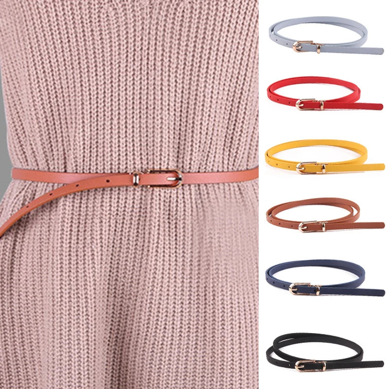 Fashion Black Women Belts Thin Pu Leather Waistband Pin Buckle Adjustable Belt Solid Denim Dress Jeans Waist Strap 241225
