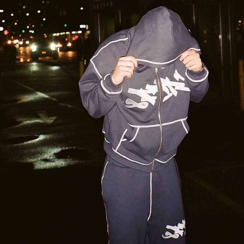 American Hoodie Zipper cardigan Printed Reverse Line Sweatshirt Set Personalized Street Y2K