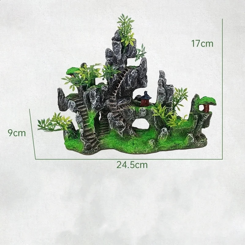1Pcs Aquarium Mountain Rockery Landscape View Decoration Hill Hanging Bridge View Ornament Resin Fish Tank Decoration Large 241225