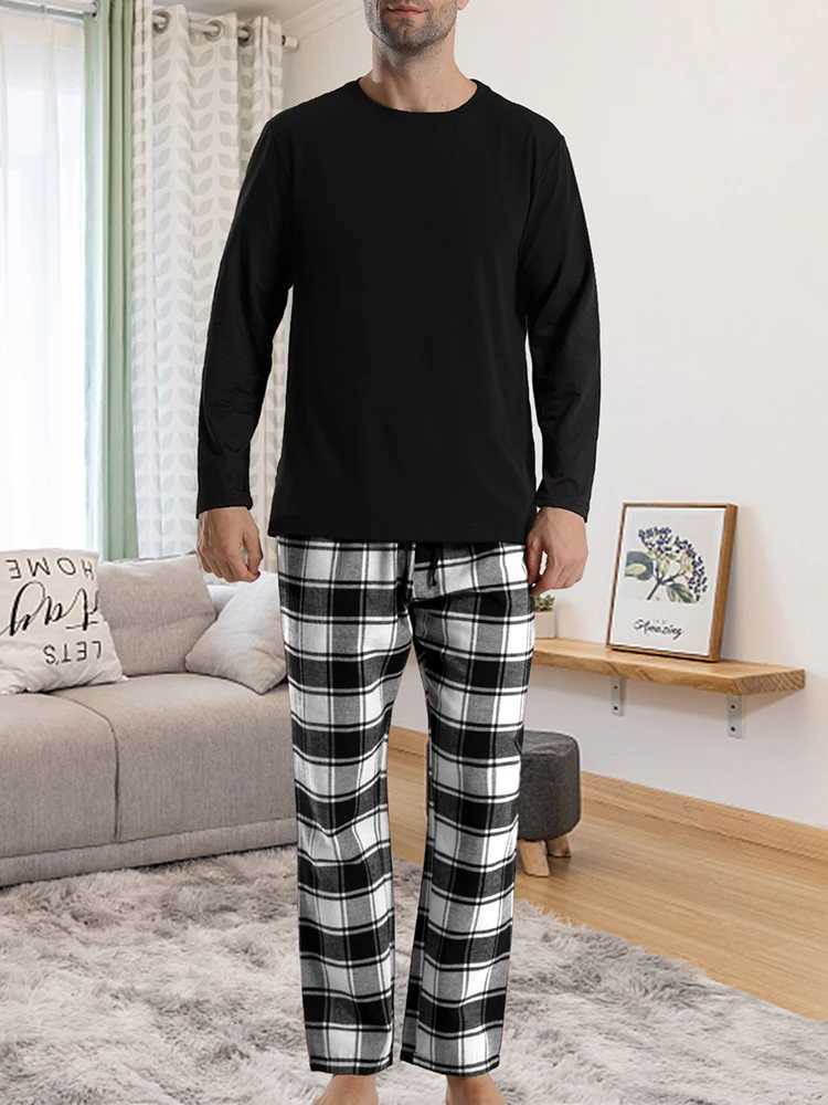 MenS Plaid Pajamas Set Autumn Wintercomfortable Flannel Long-Sleeved Top And Trousers Set Of Homewear Pajamas SetXJ241227
