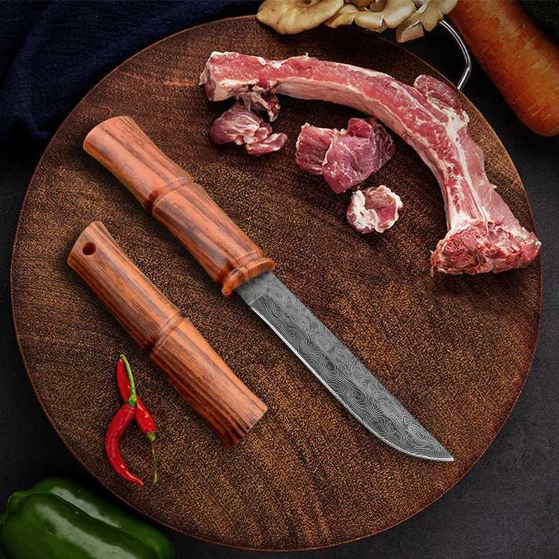 Kitchen Utility Knife Damascus Pattern Paring Knife Boning Meat Cleaver Barbecue Cutting Fishing Knife Cooking Tools Y241227