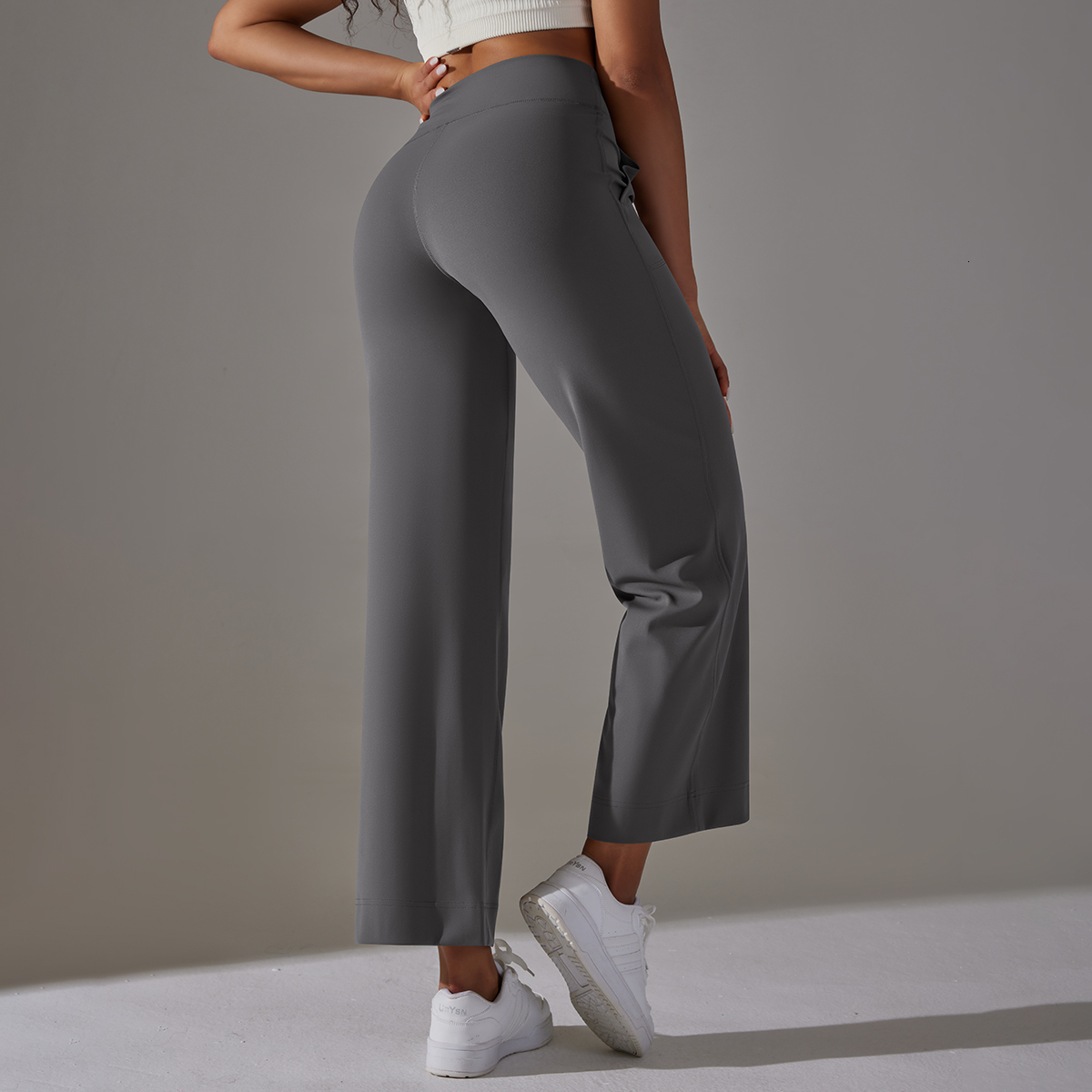 Women Wide Leg Flare Pants With Pockets Drawstring Sports Trousers High Waist Flared Yoga Leggings Fiess Running Jogg