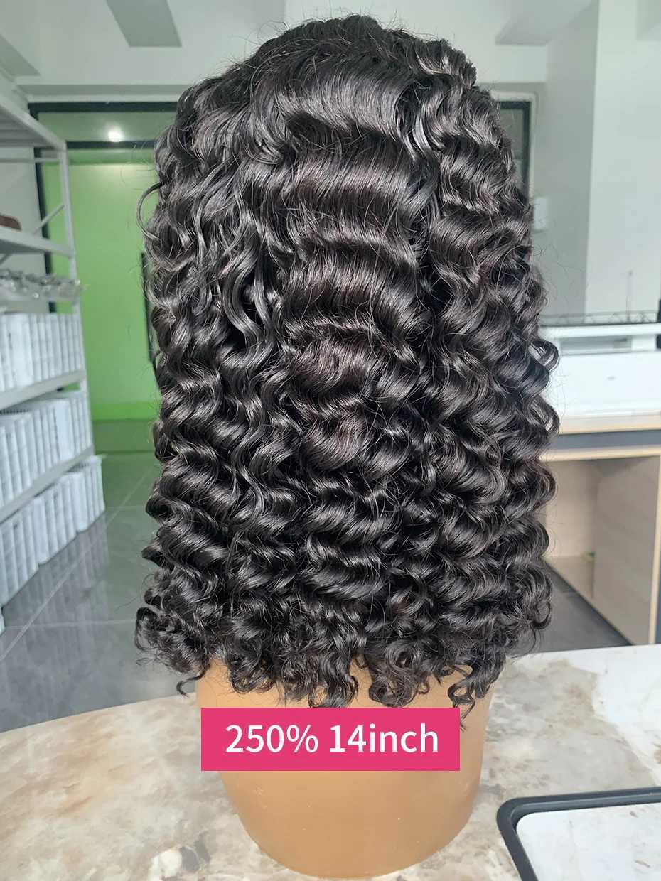 250 Density Double Drawn Deep Wave Frontal Wig 13x4 13 x 6 Bob Raw Vietnamese Wet and Wavy Human Hair Wigs 10 12 14 Inch On SaleXJ241227
