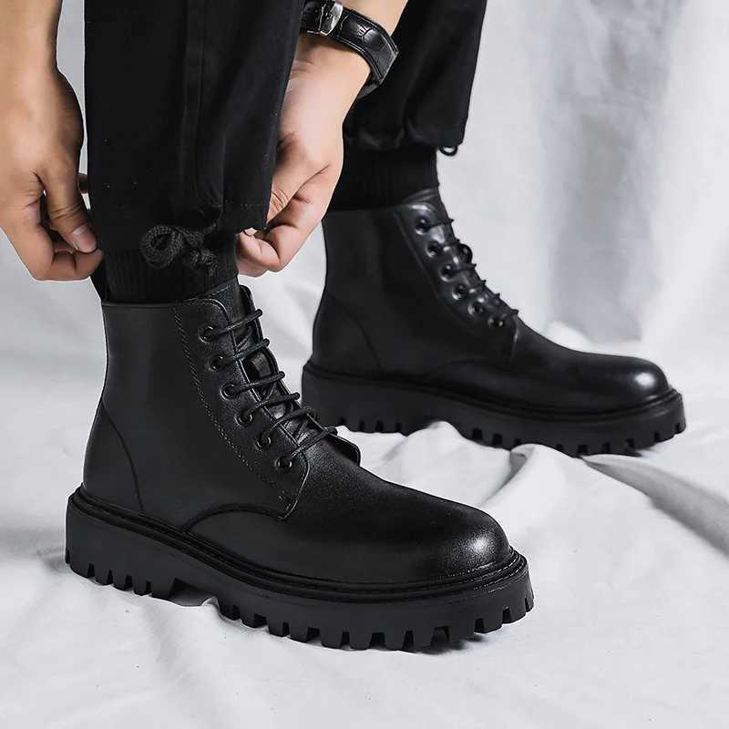 Fashion PU Leather Men Ankle Boots Outdoor Casual Shoes Lightweight Designer Mens Warm Work Boots 2024 Classic Handmade Boots Z250704