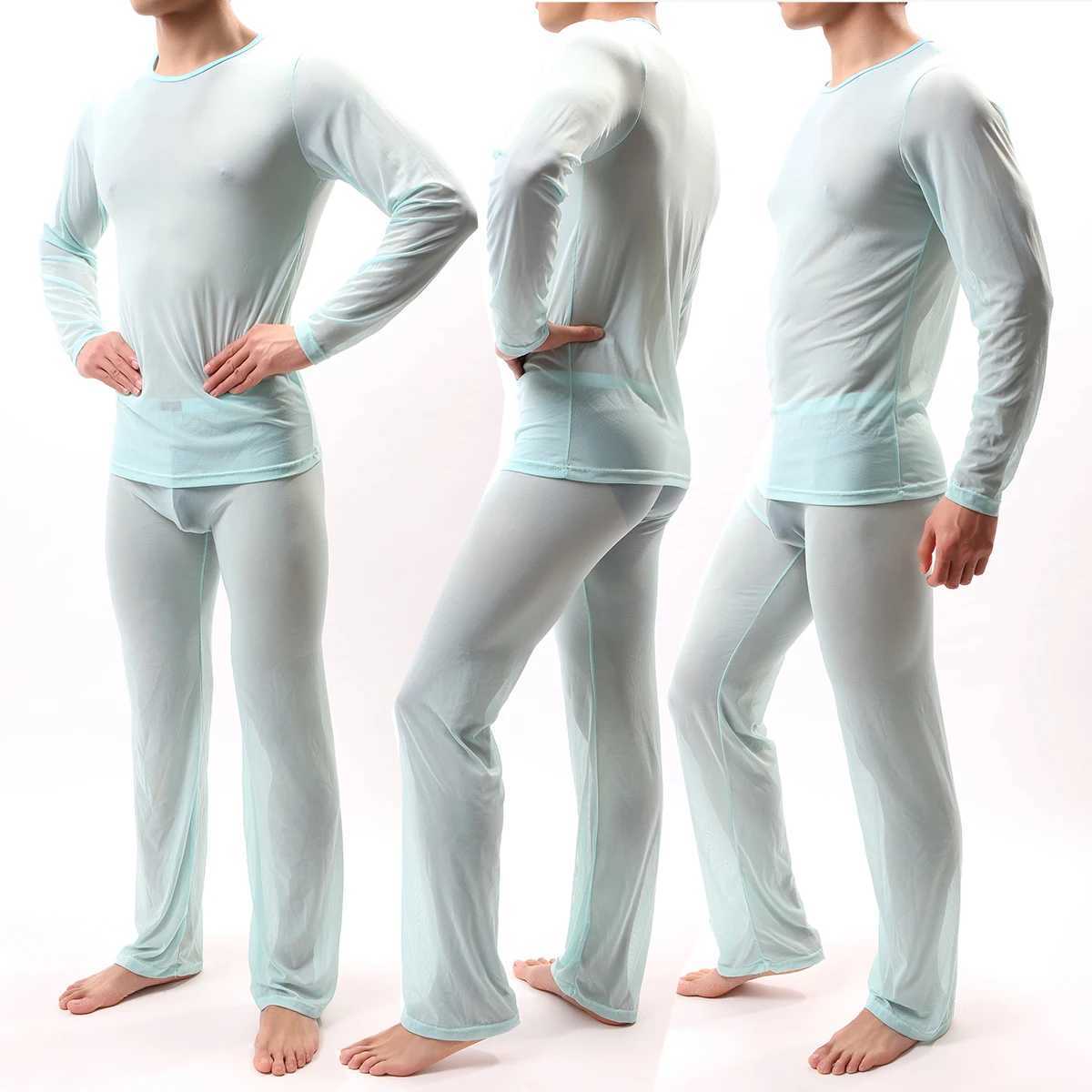 Mens Sleepwear Set Night Wear Sexy Transparent Thin Loungewear For CouplesXJ241227