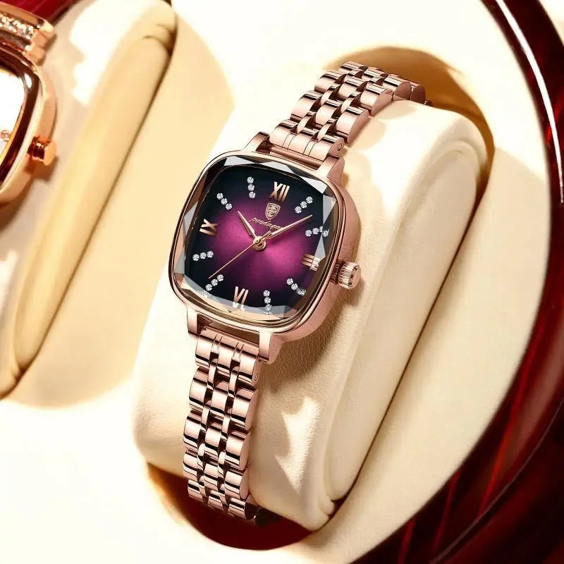 POEDAGAR High Quality Women Watch Stainless Steel Square Waterproof Quartz Ladies Wristwatches Dress Elegant Femme Clocks 241225