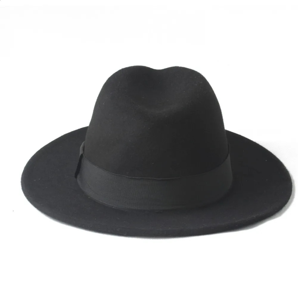 2 Big Size 100% Wool Men Felt Trilby Fedora Hat For Gentleman Wide Brim Top Cloche Panama Sombrero Cap Size 56-58size 59-61CM 241226