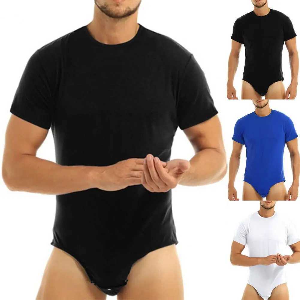 Men Adults Bodysuit Press Crotch Undershirts Short Sleeve Men Romper Pajamas Solid Color Bodysuit Pajamas Sleeping SupplyXJ241227