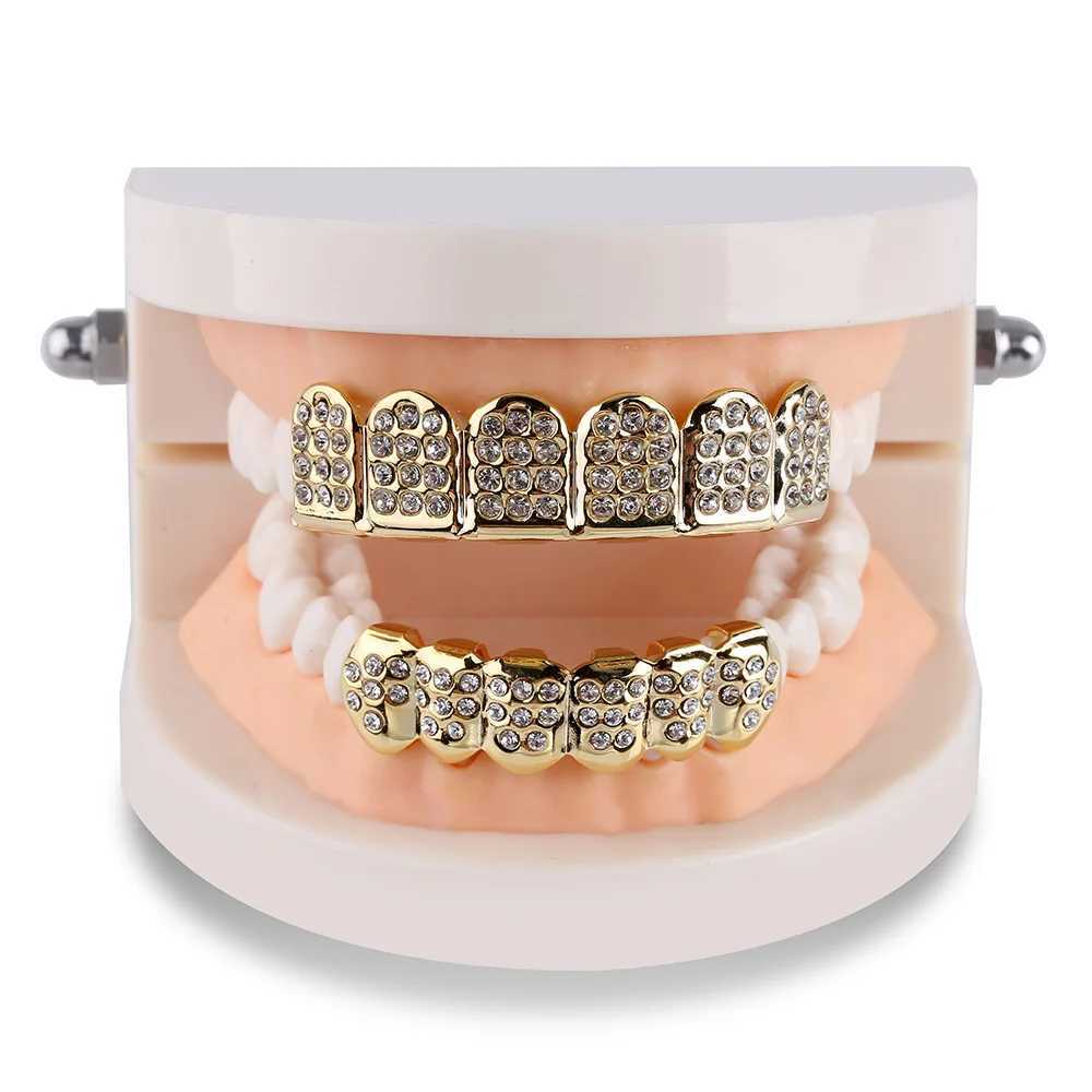 JINAO New 2024 Hip Hop Full D OUT 6-Tooth Set Grilz Mens Up and Down Barbecue Punk Rper Halloween FLame Cosplay W241227