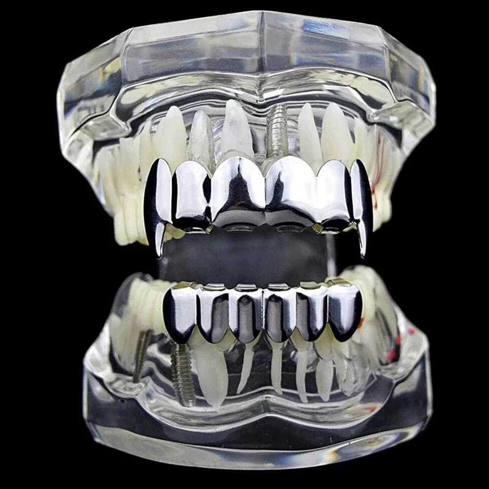6 Teeth Grillz Gold Color Top and Bottom Dental Grills Shiny Hip Hop Teeth Grillz Extra Molding Bars Women Men Bo Jewelry W241227
