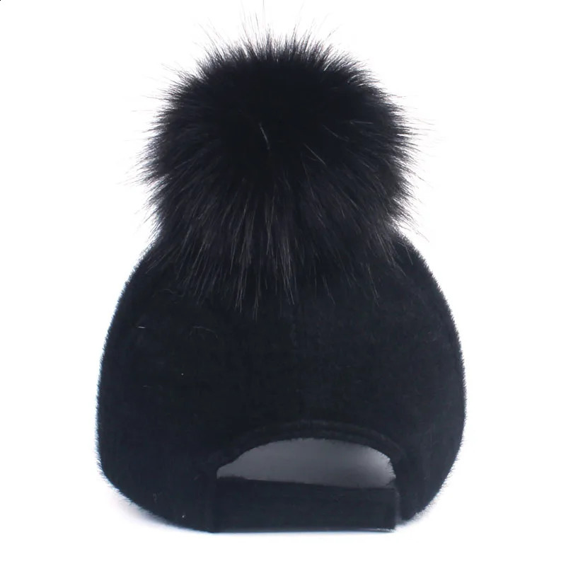 YARBUU baseball caps winter cap for women Faux Fur pompom ball cap Adjustable Casual hat cap 241226