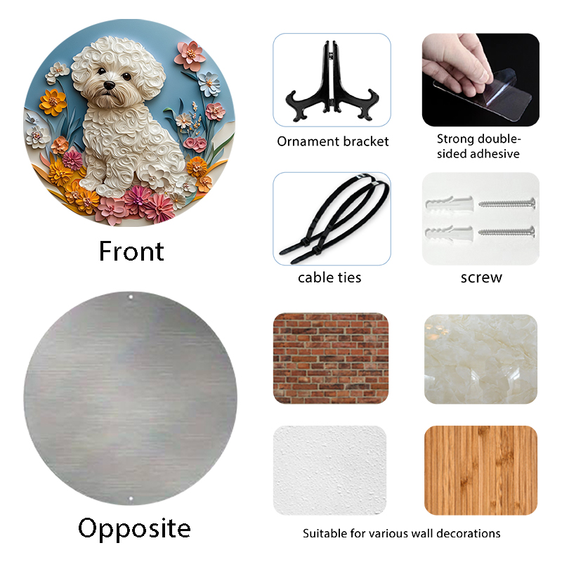 Customized Bichon Frise Pet Ornament - Circular Aluminum Decorative Painting | Unique Pet Souvenir Tombstone