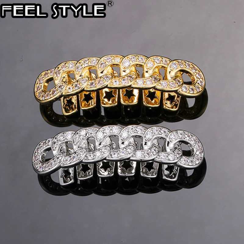 Feel Style Teeth Grillz Cs Unisex d Out Cubic Zirconia Top Bottom Box Packing Hip Hop Jewelry For Men Women Grillz Set Gift W241227