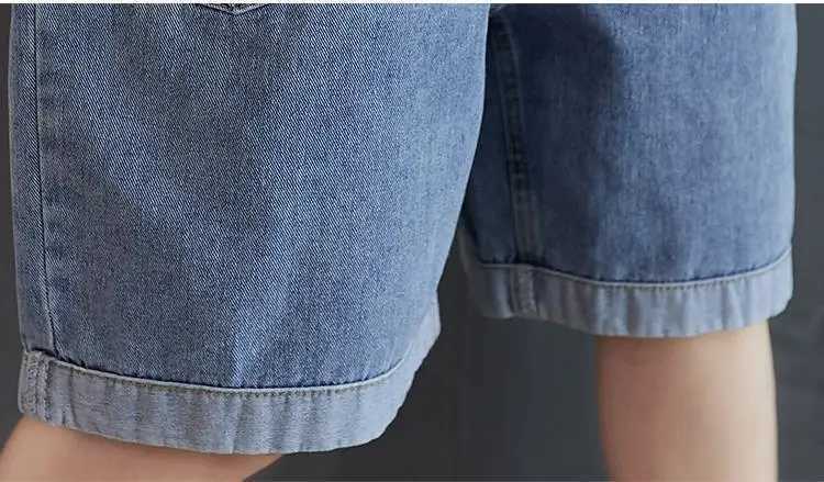 Old children and teenagers loose suspension womens jeans jumpsuit new summer denim game set sling wide leg denim shorts womens tools W241227