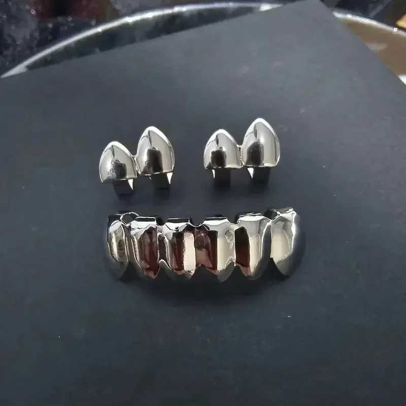 3CPS/Set Gold Silver-Plated Hip Hop Teeth for Mouth Grillz Cs Top Bottom Grill Set Vampire Teeth for Halloween Party Sets W241227