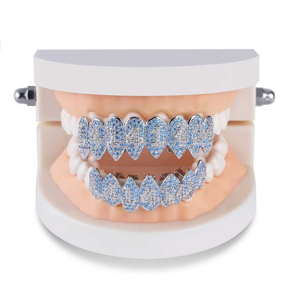 GUCY d Out Hip Hop 1414 Teeth Grillz Bling AAA Cubic Zircon Silver Color Eight Top Bottom Vampire Grills Set For Gift W241227