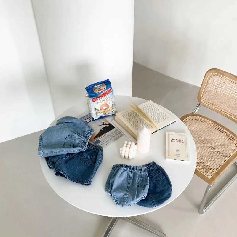 Korean Sle Denim Shorts Summer Baby Shorts Boys and Girls Pocket Denim Bag Butt Pants Baby Thin Pants Baby Girl Jeans W241227
