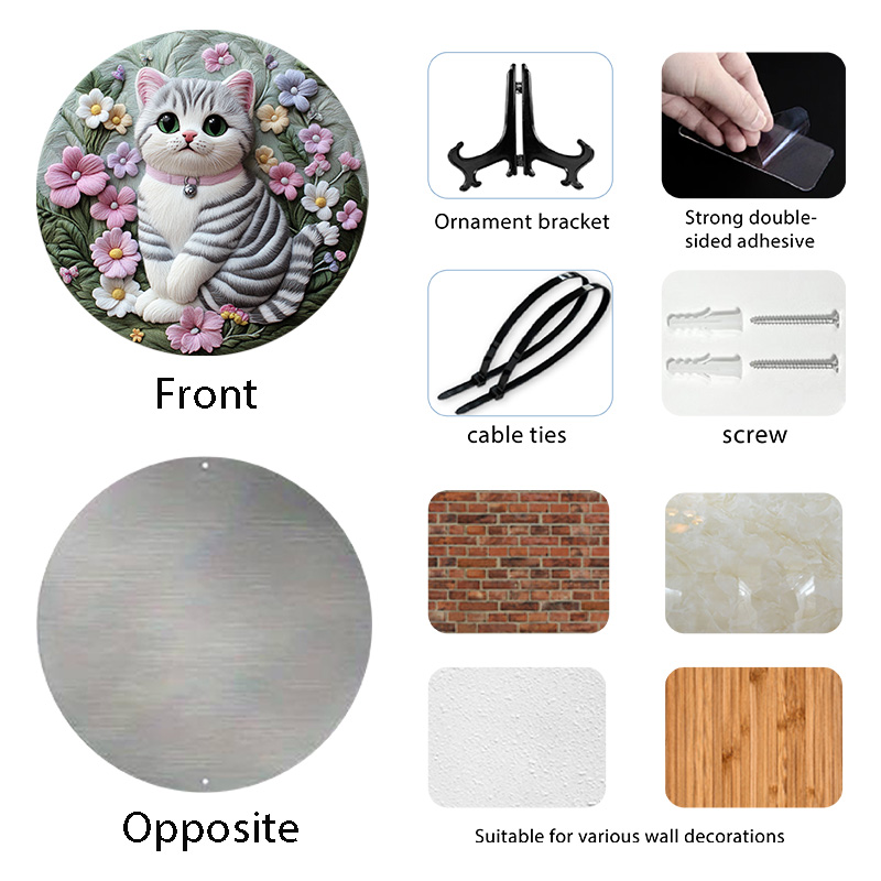 American Shorthair Cat Decorative Circular Aluminum Painting - Customizable Pet Souvenir Tombstone - Ideal for Pet Ornaments